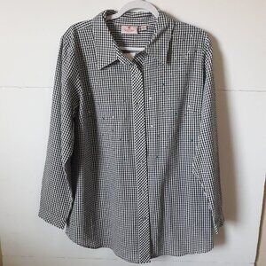 NWT Quacker Factory Gingham Colorful Embellished Button Up Tunic Top L Boho